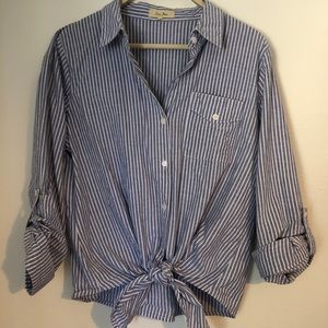 Tie-front striped button-down